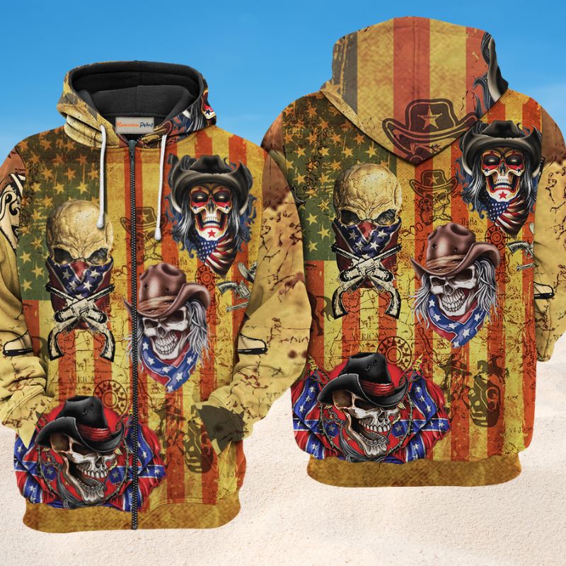 Skull Cowboy America Style - 3D Hoodie2