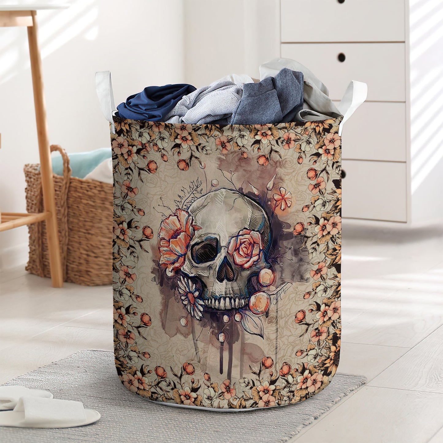 Skull flowers love life - Laundry basket - LAUB04LIN260222-Owls Matrix