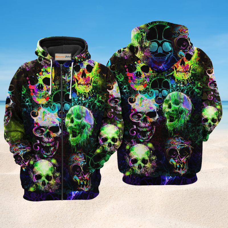 Skulls Green Splash Art – 3D Hoodie