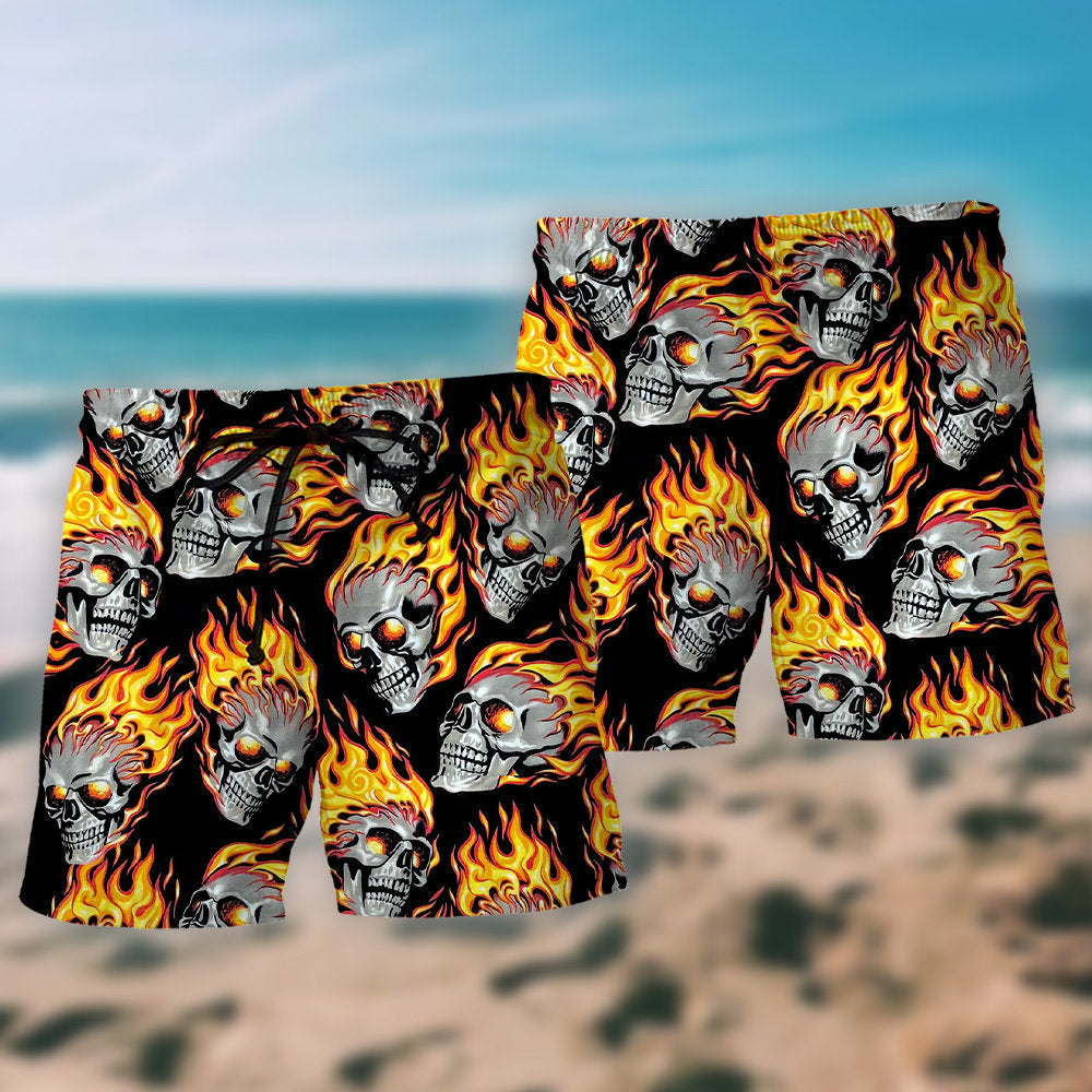 Flaming Skull Fire Power Art – Beach Short