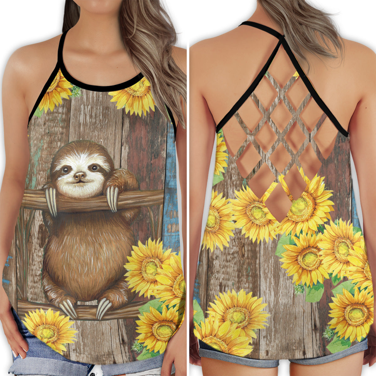 Cute Sloth Sunflower Style - Hollow Tank Top