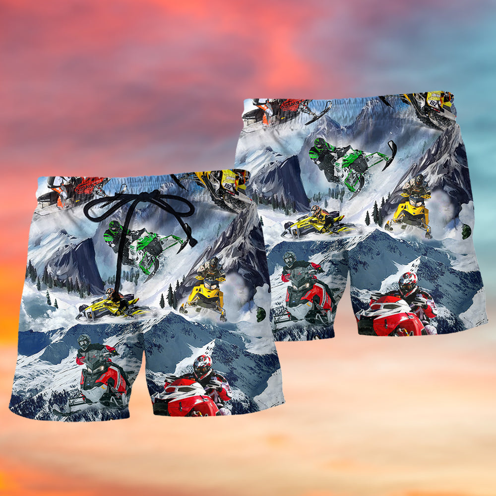 Snowmobile Adventure Ice Mountain Art – Beach Short