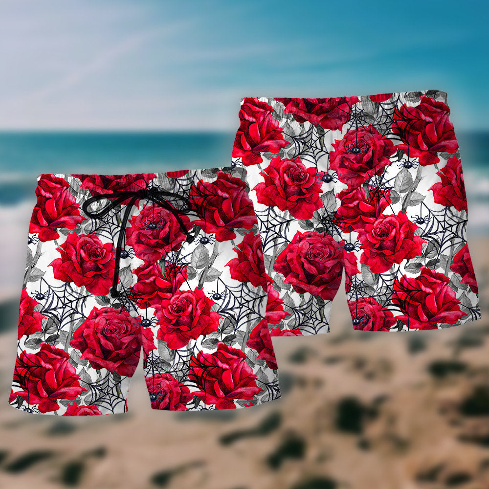 Spider And Red Rose Gothic Art - Beach Short