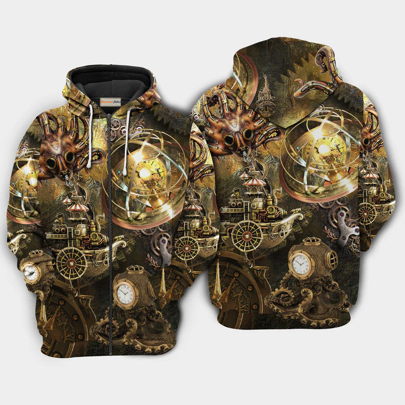 Steampunk Octopus Revolution Art – 3D Hoodie
