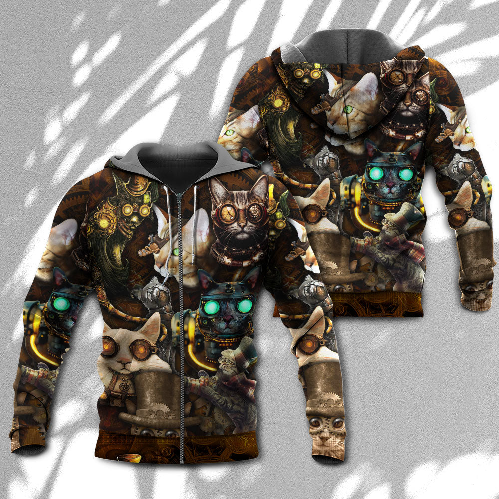 Steampunk Cat Heart Art - 3D Hoodie