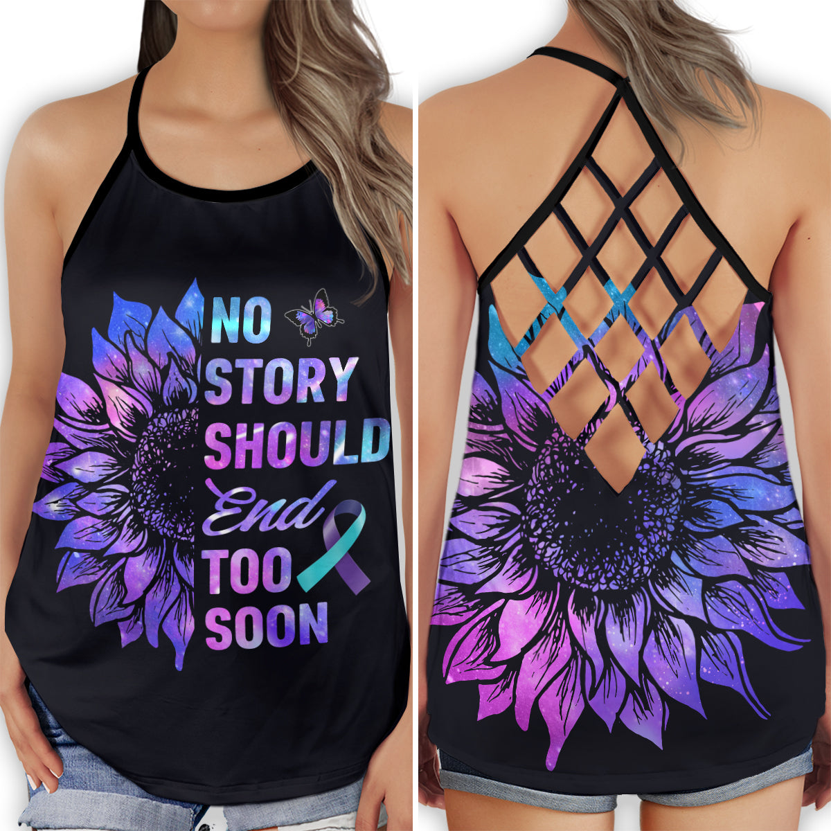 Suicide Awareness No Story Should End Too Soon Support Message - Hollow Tank Top