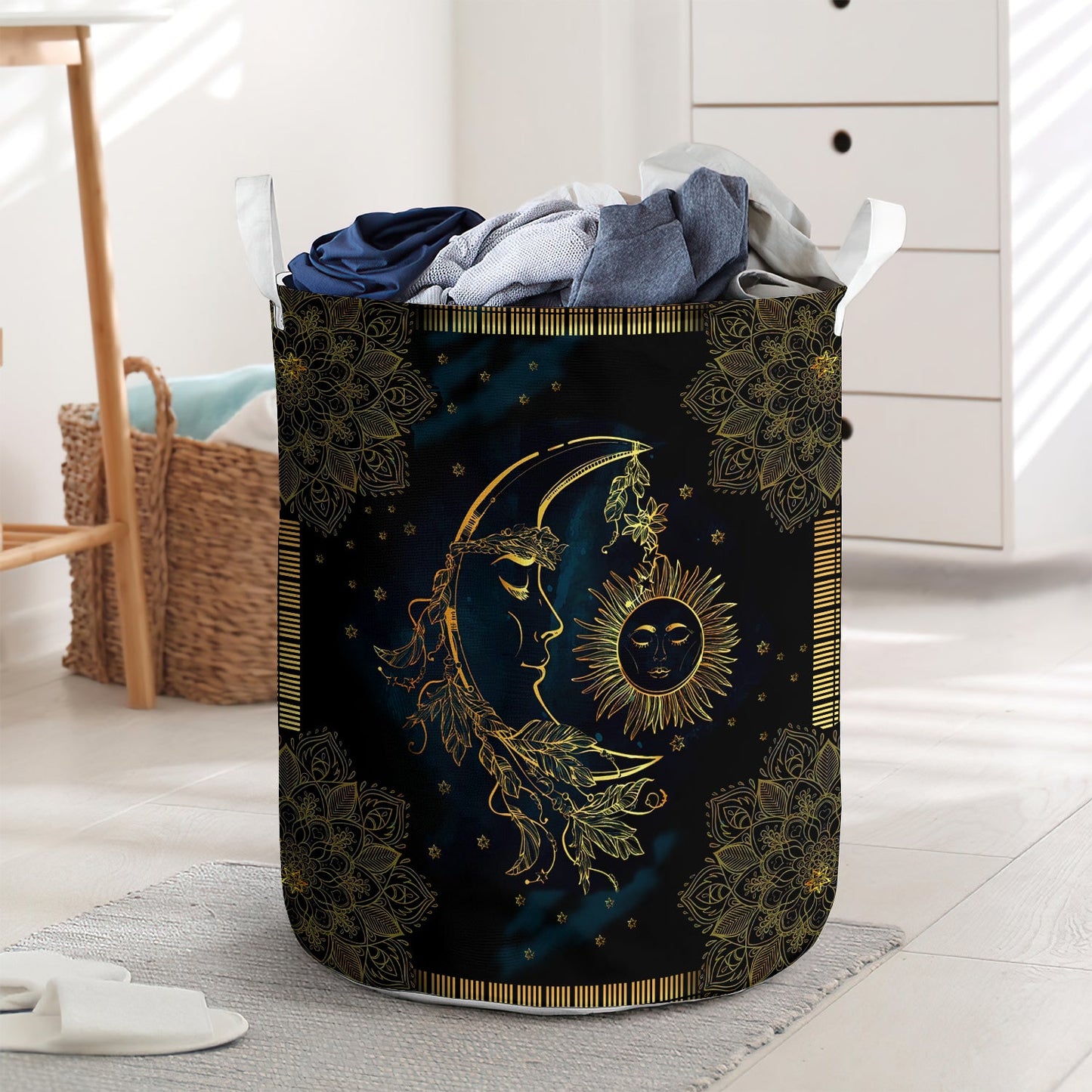 Sun and moon mandala basic style - Laundry basket - LAUB05LIN230222-Owls Matrix