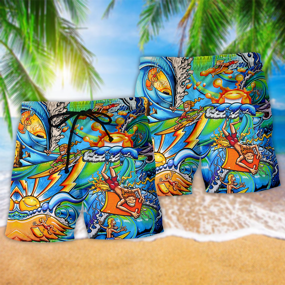 Happy Surfing Colorful Wave Art – Beach Short