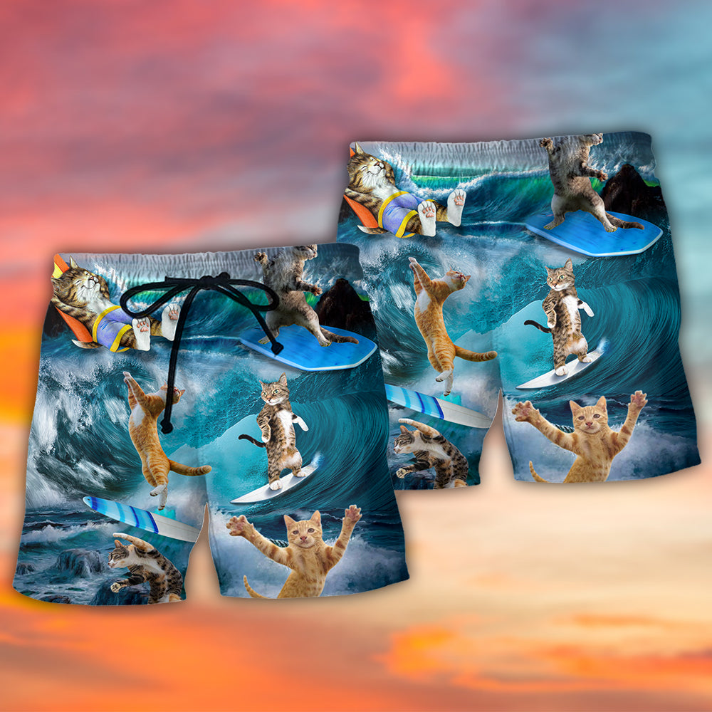 Cute Cats Surfing Fun Style – Beach Short