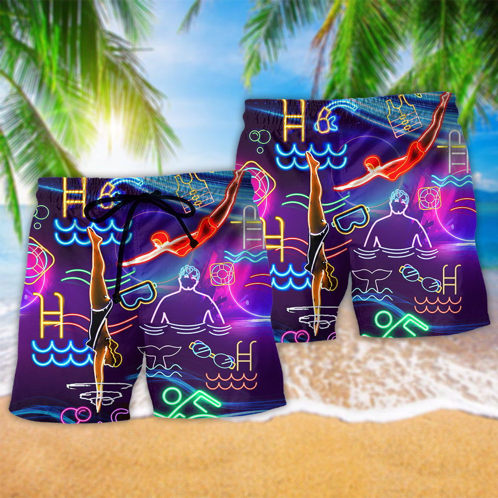 Neon Swimming With Heart Energy Art – Beach Short