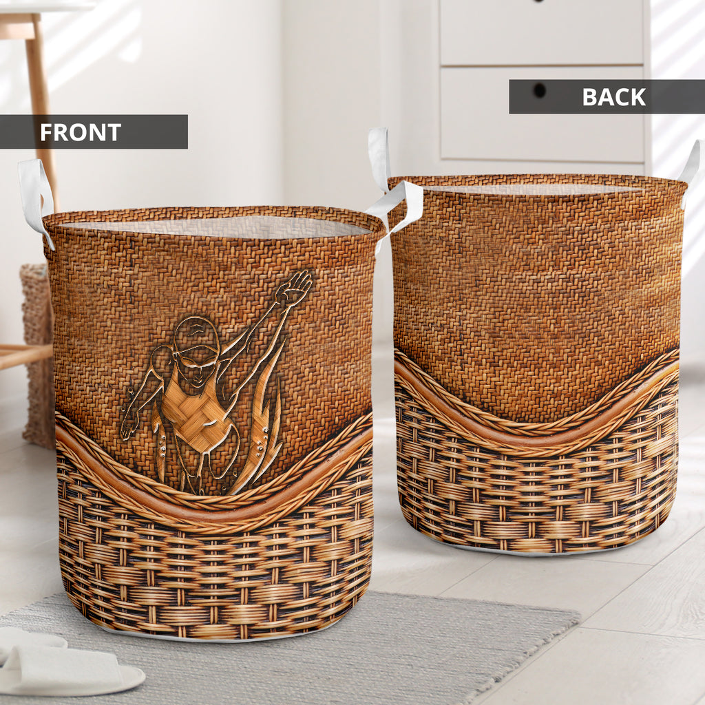 Swimming Girl Rattan Teaxture - Laundry Basket - Owls Matrix LTD