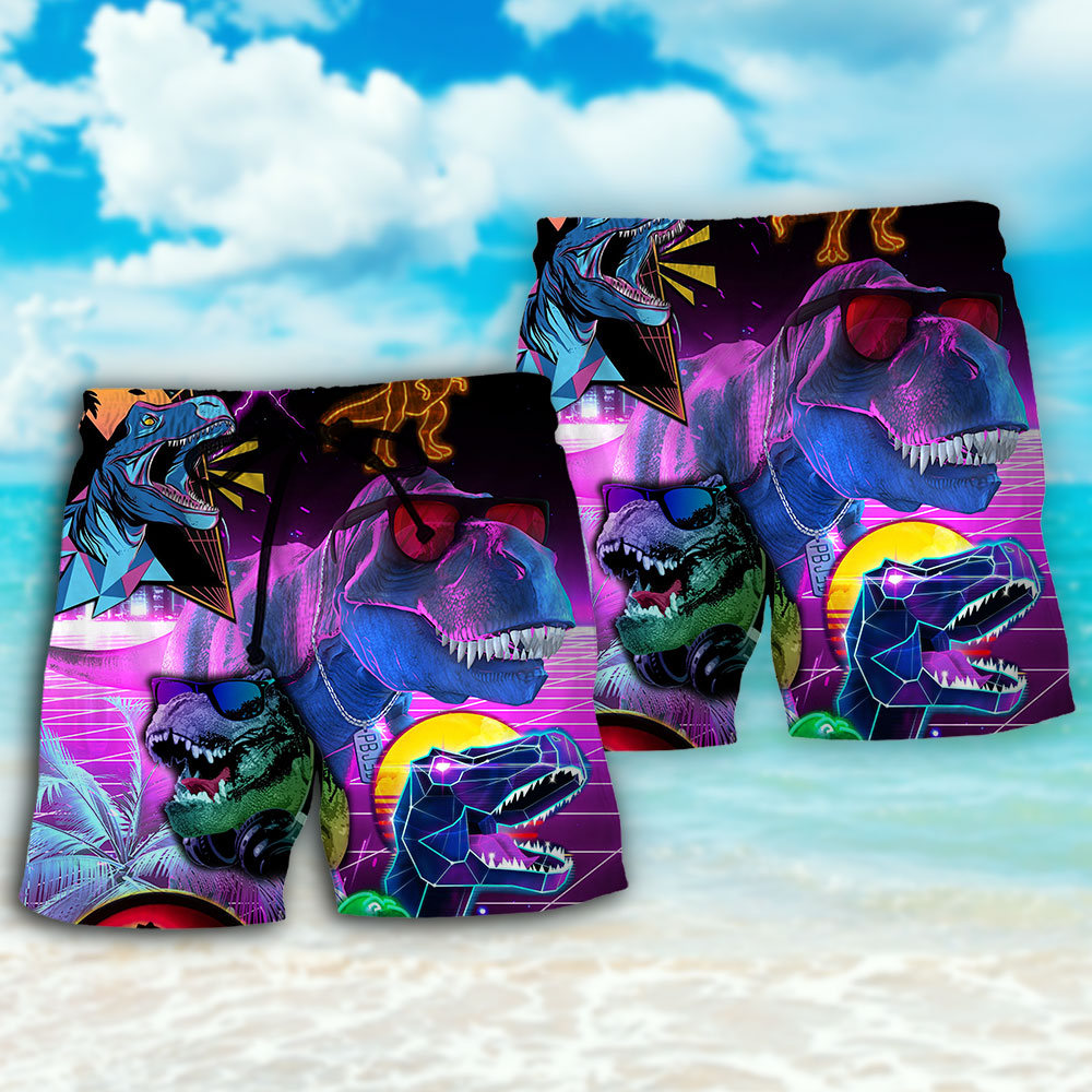 Neon Dinosaur T Rex Fantasy – Beach Short