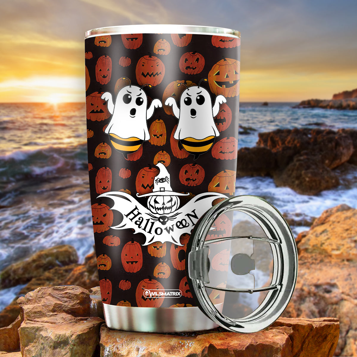 Halloween Boo Bee Pumpkin Personalized 20 Oz Tumbler For Coffee Travel And Daily Use