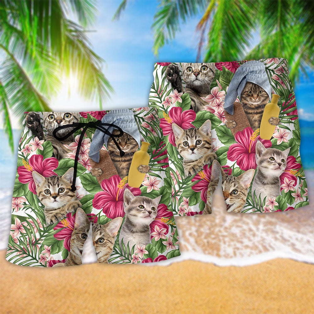 Tabby Cat Summer Tropical Floral – Beach Short