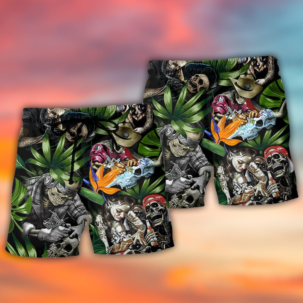 Tattoo Skull With Girl – Beach Short