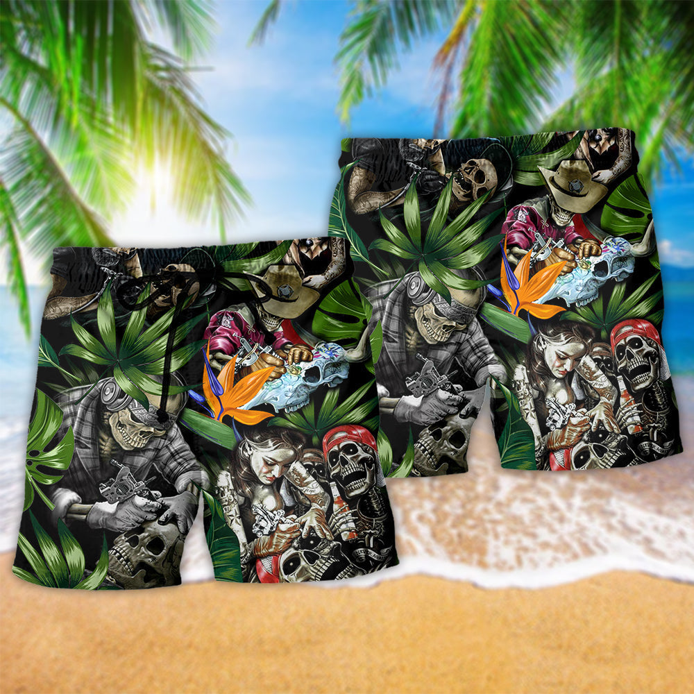 Tattoo Skull Girl Artistic Style – Beach Short