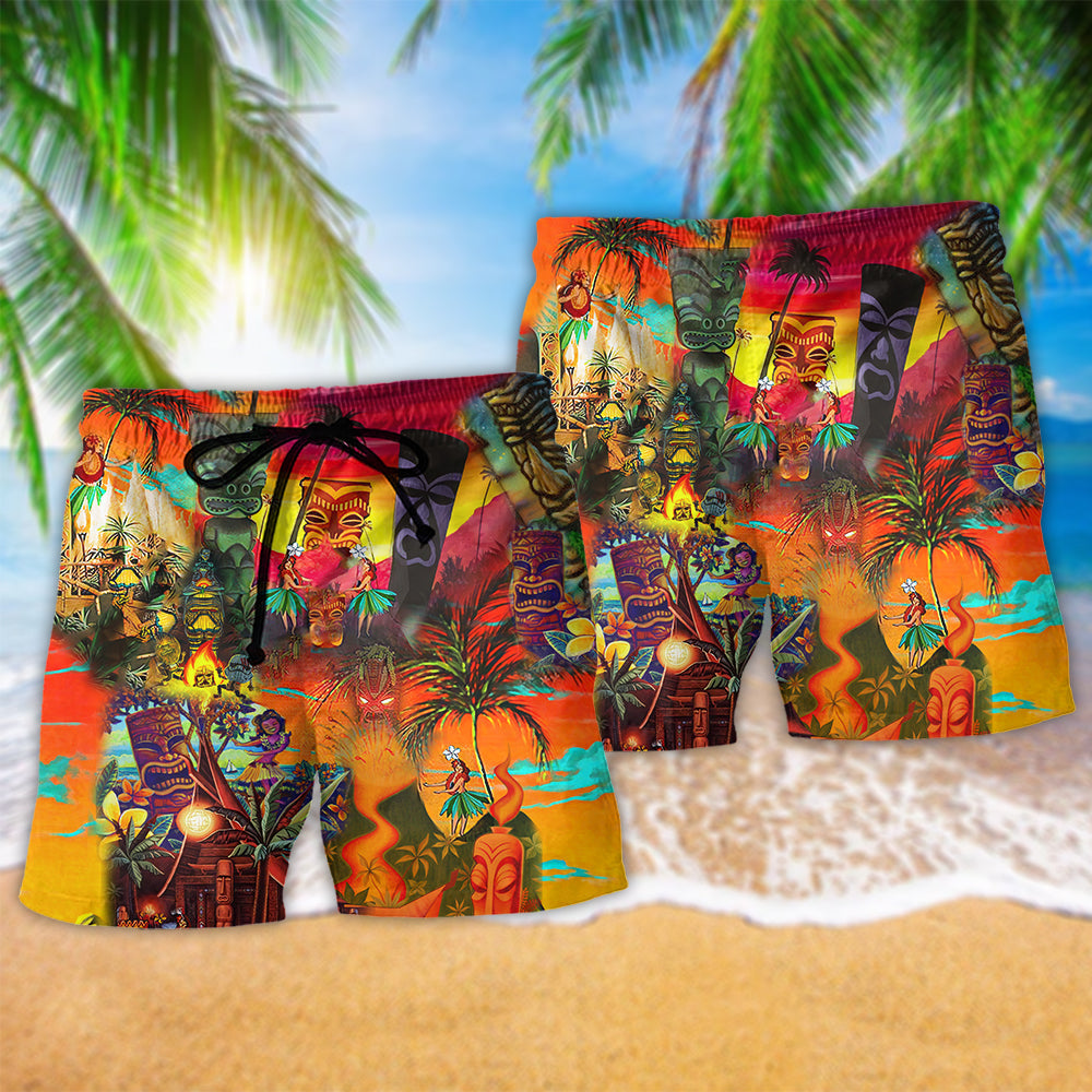 Tiki Hawaii Heart Colorful Art - Beach Short