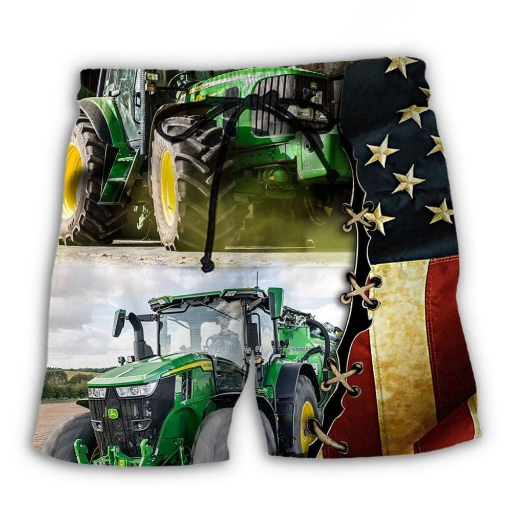 Tractor Green USA Flag Independence Day - Beach Short