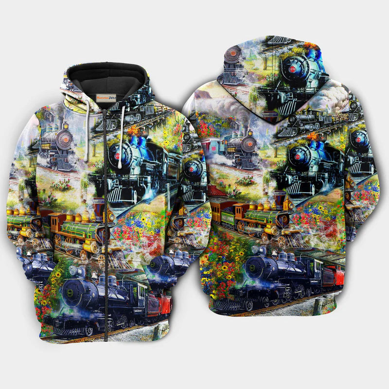 Trains On Spring Hill Travel Art – 3D Hoodie