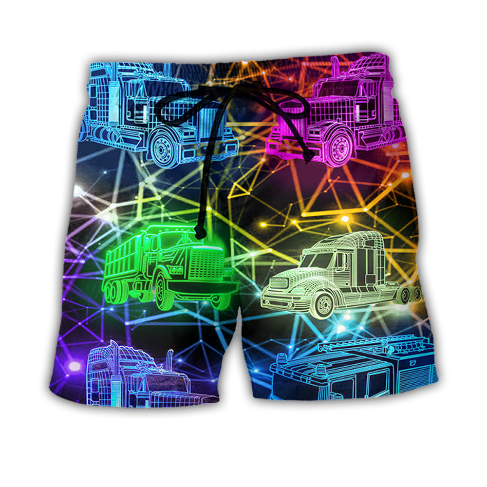 Neon Trucker Colorful Road Art – Beach Short