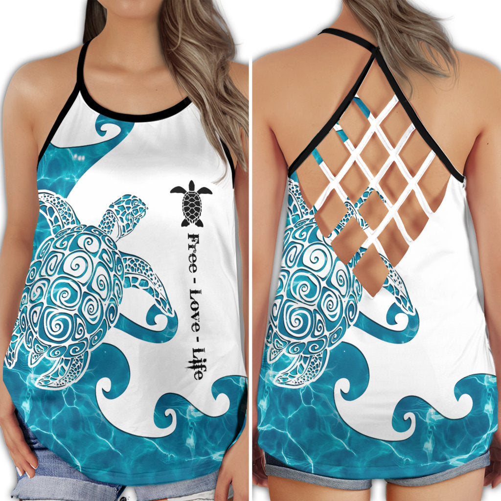 Turtle Beach Ocean Lover Calm Sea Nature Art Style - Hollow Tank Top