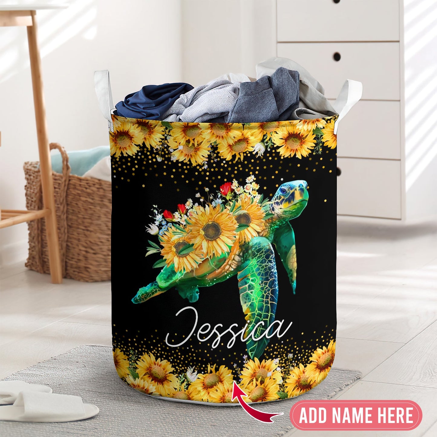 Turtle sunflower fresh sea personalized - Laundry basket - LAUB01TNH020322-Owls Matrix