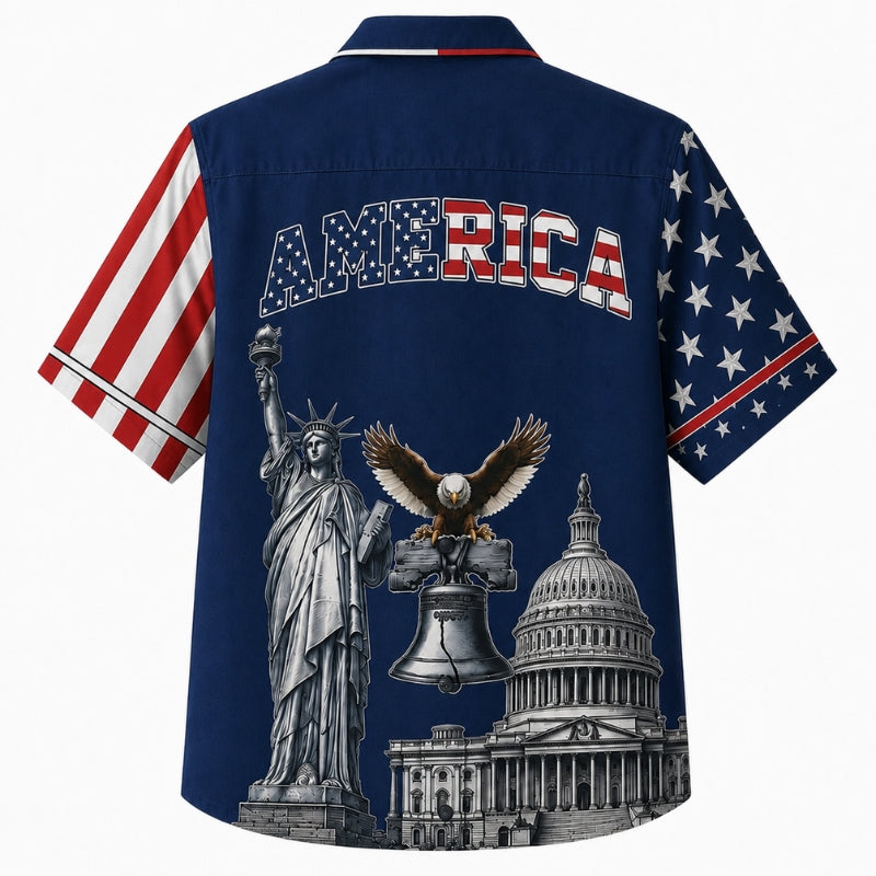 USA 250th Anniversary Wide Hawaiian Shirt- America Landmark Print