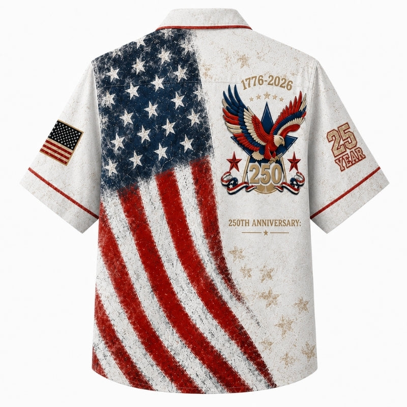 USA 250th Anniversary Wide Hawaiian Shirt- Anniversary Eagle Crest
