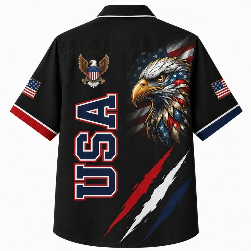 USA 250th Anniversary Wide Hawaiian Shirt- Eagle USA Claw Black