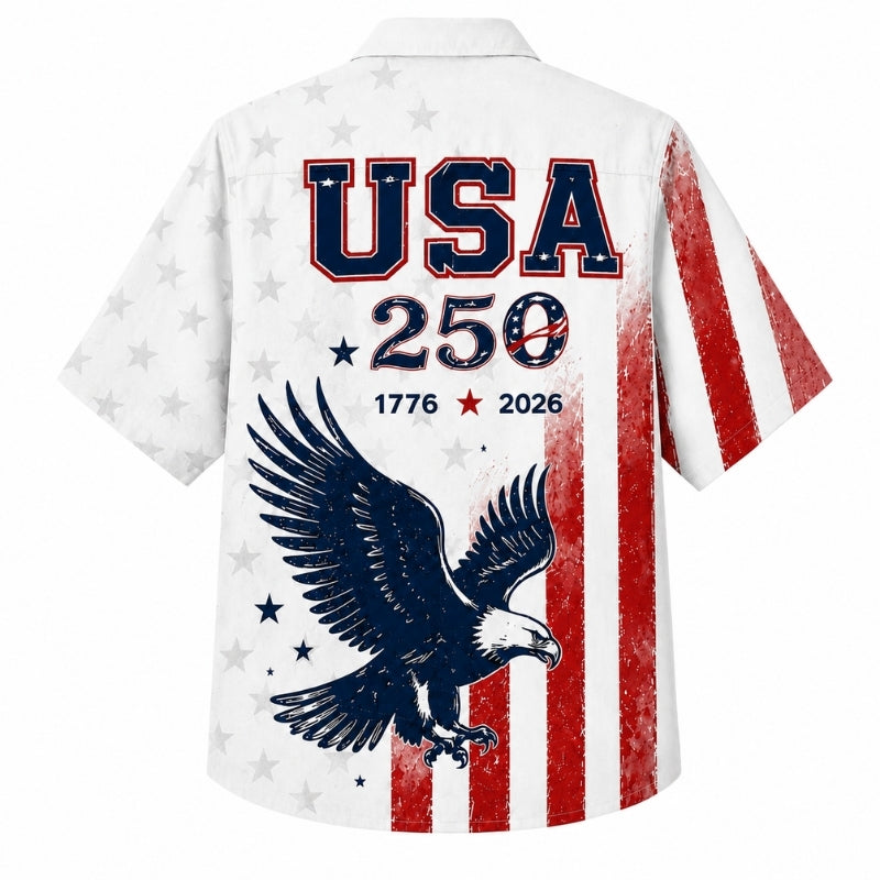 USA 250th Anniversary Wide Hawaiian Shirt- Soaring Eagle USA Flag