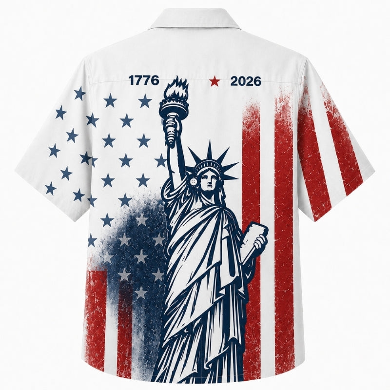 USA 250th Anniversary Wide Hawaiian Shirt- Statue of Liberty Flag