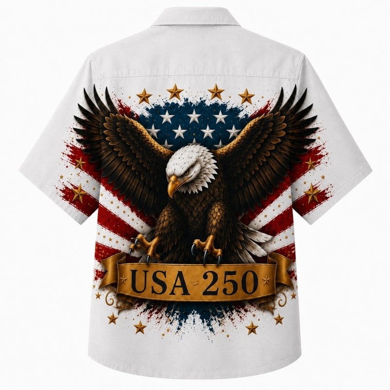 USA 250th Anniversary Wide Hawaiian Shirt- USA Eagle Crest Banner