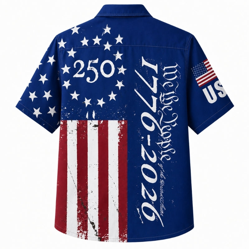 USA 250th Anniversary Wide Hawaiian Shirt- We The People Star Ring
