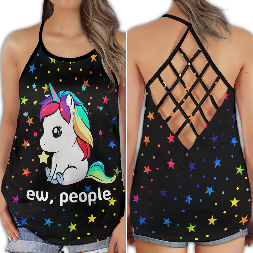 Colorful Unicorn Peace Love Humor - Hollow Tank Top