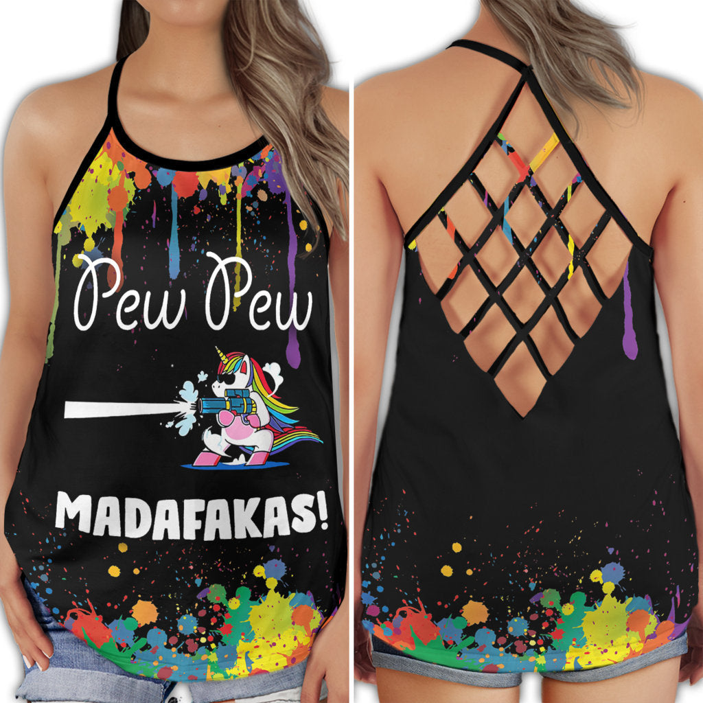 Colorful Unicorn Peace Pew Pew Vibes - Hollow Tank Top