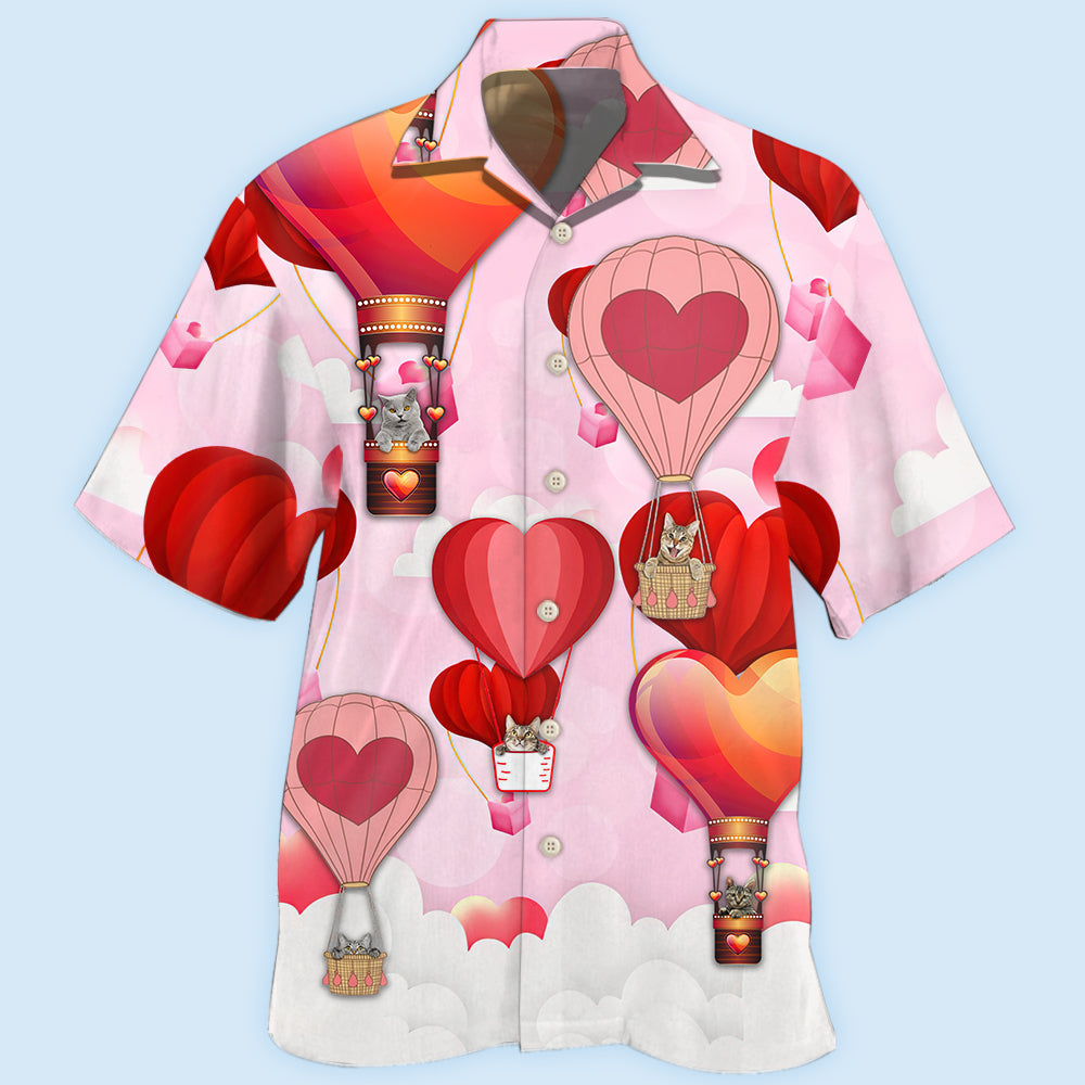 Valentine Cat Hot Air Balloon Style – Hawaiian Shirt