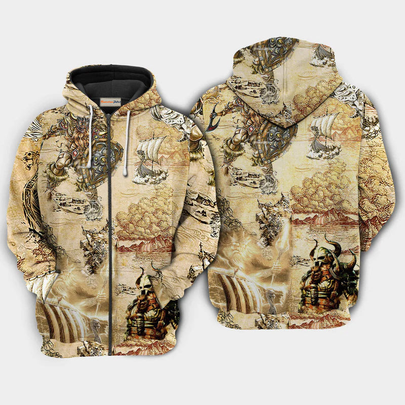 Viking Life Map War Art – 3D Hoodie