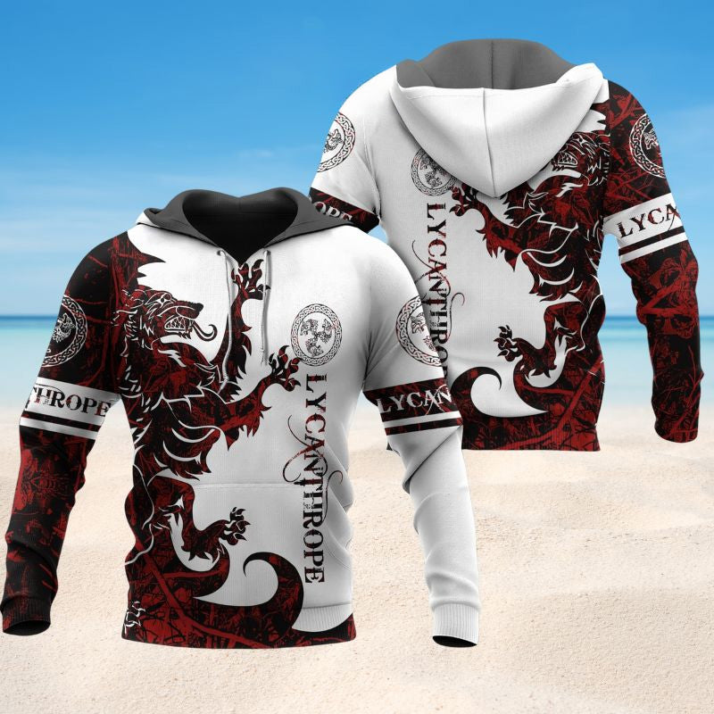 Viking Lycanthrope Legend Red And White Art – 3D Hoodie