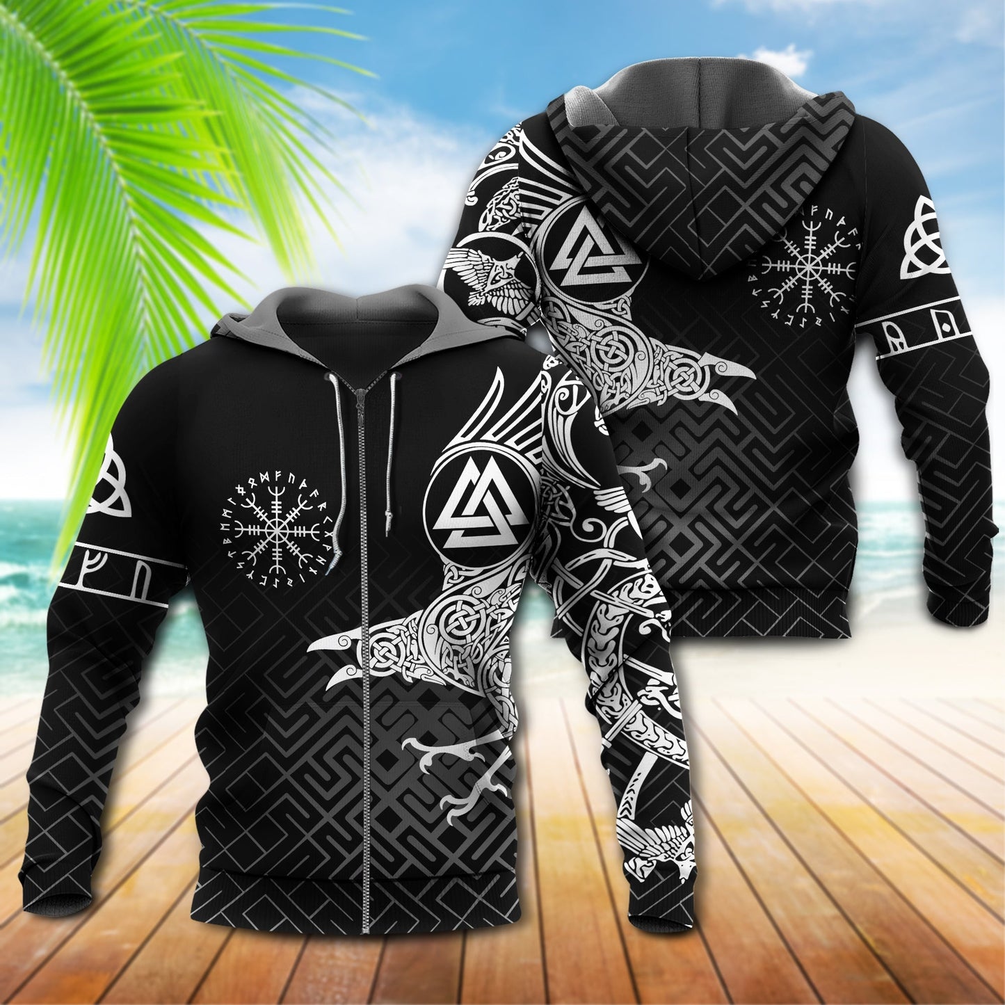 Viking Raven Warrior White Style - 3D Hoodie