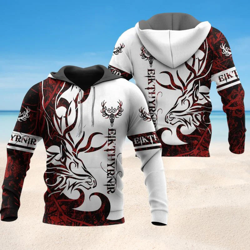 Viking Stag Legend Red And White Art – 3D Hoodie