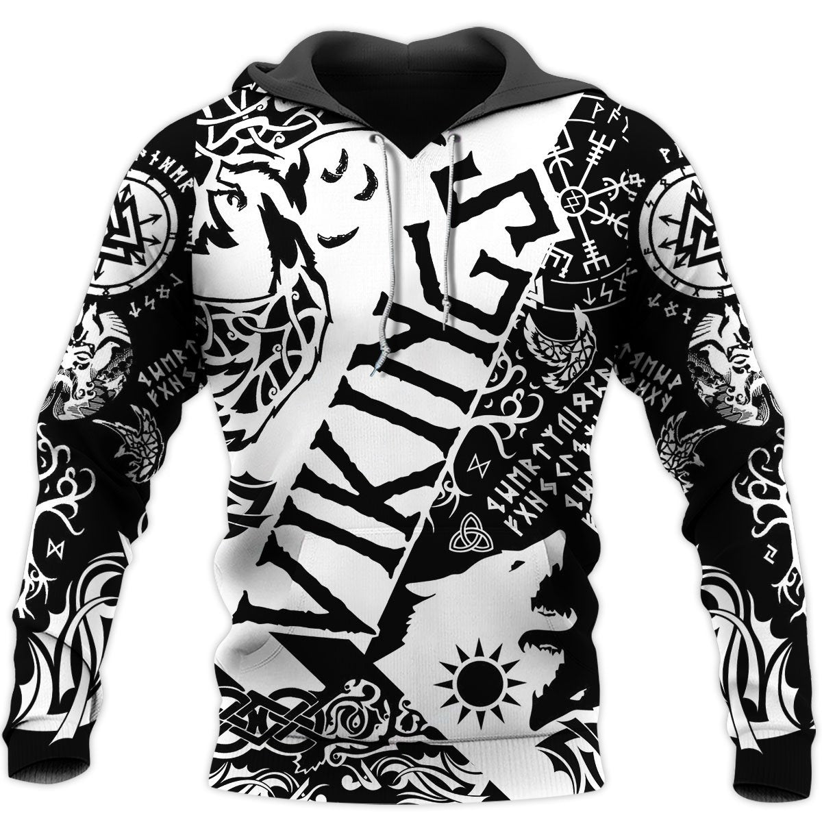 Viking Tattoo Black And White Art – 3D Hoodie