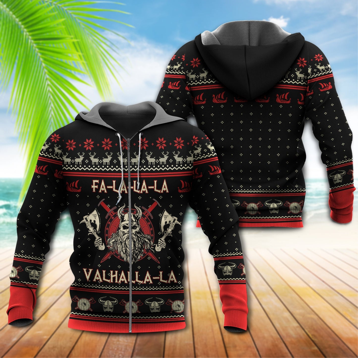 Viking Valhalla Red Black Power Style - 3D Hoodie