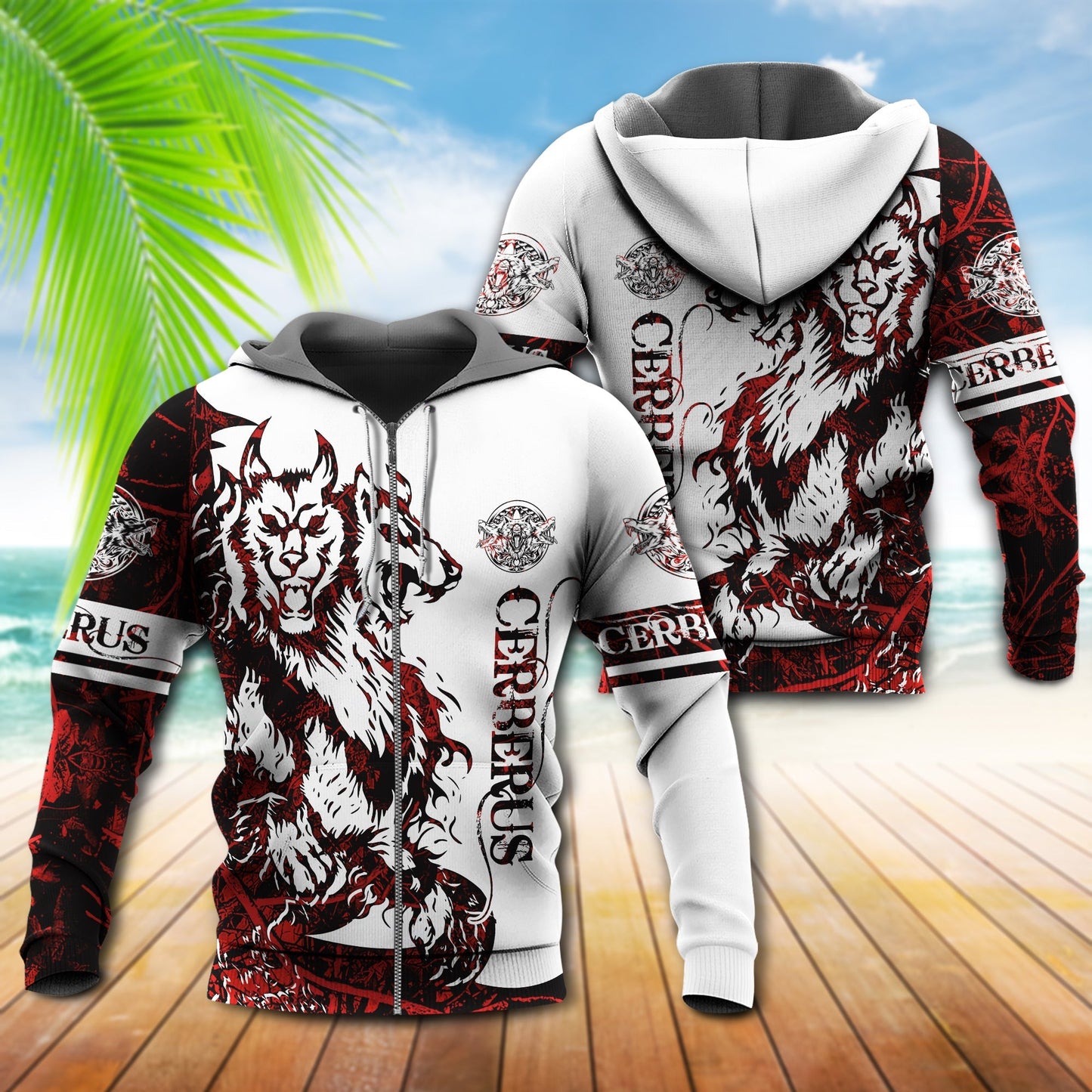 Viking Cerberus Legend Red White - 3D Hoodie
