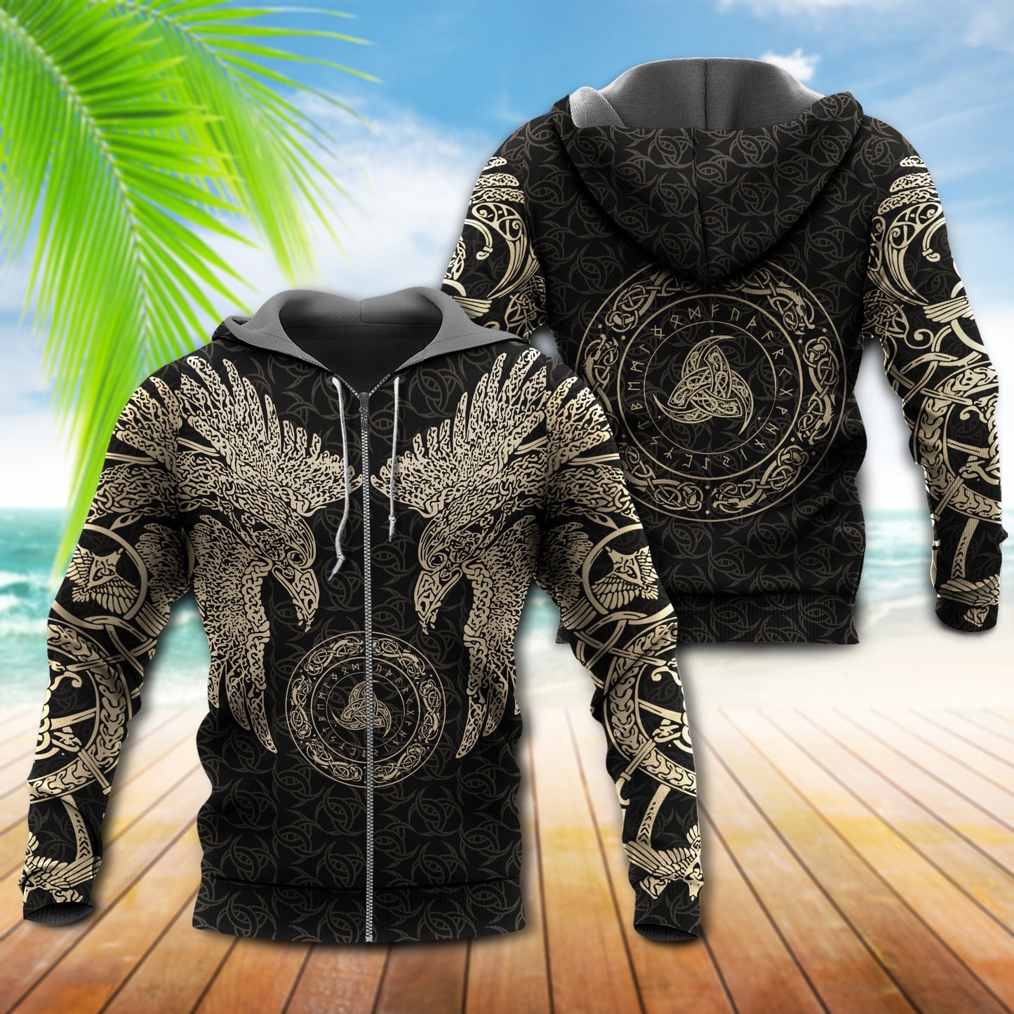 Viking Munin Raven Tattoo Style - 3D Hoodie3