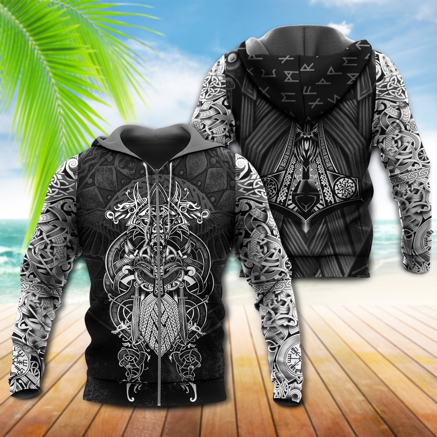 Viking Odin Wolf Warrior Tattoo Style - 3D Hoodie3