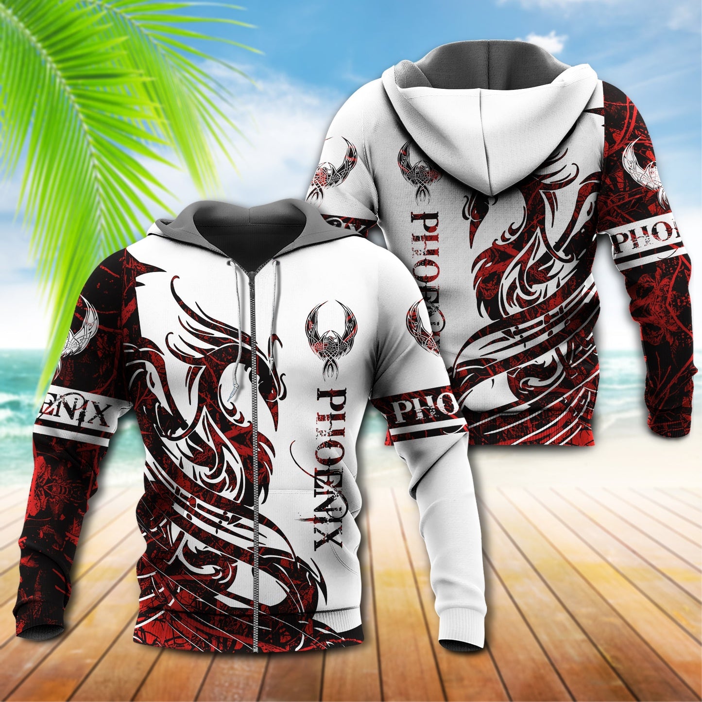 Viking Phoenix Legend Red And White Art – 3D Hoodie3