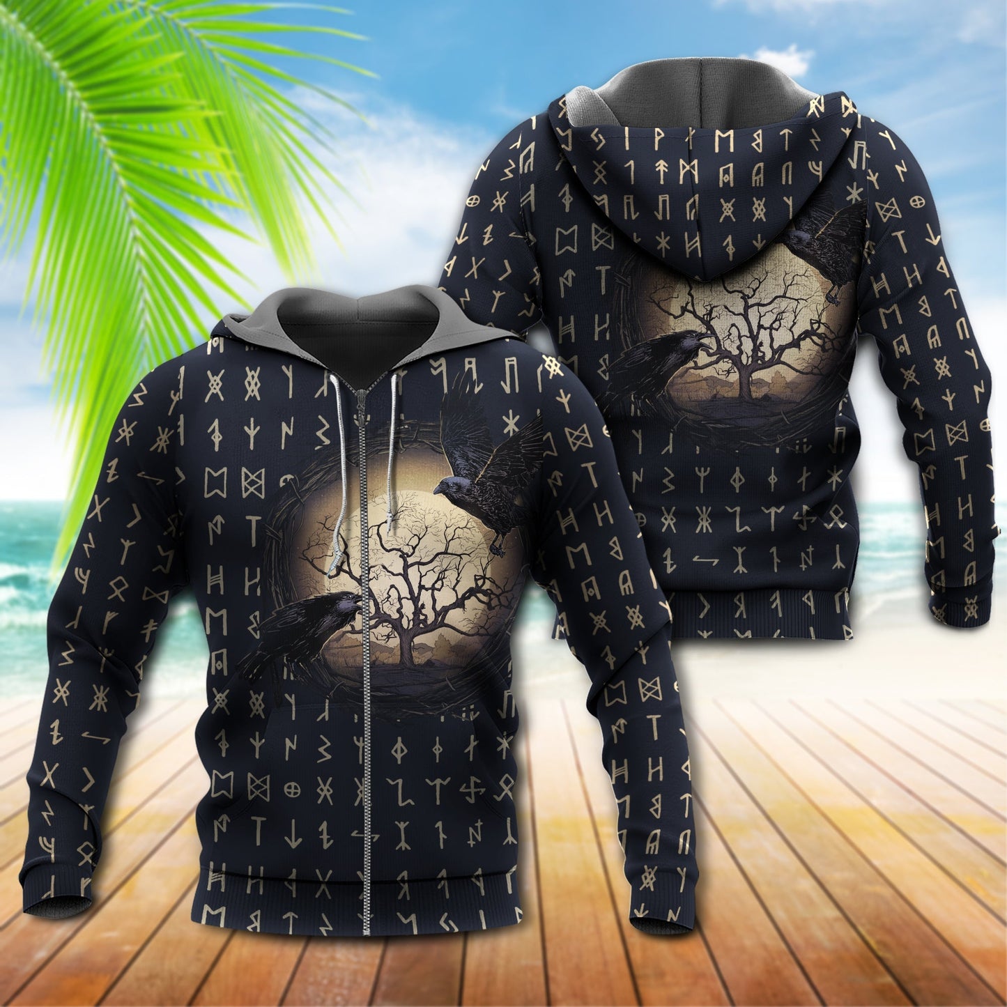 Viking Raven Wolf Moon Myth - 3D Hoodie3