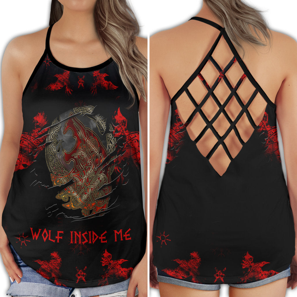 Viking Wolf Within Bold Red On Black - Hollow Tank Top