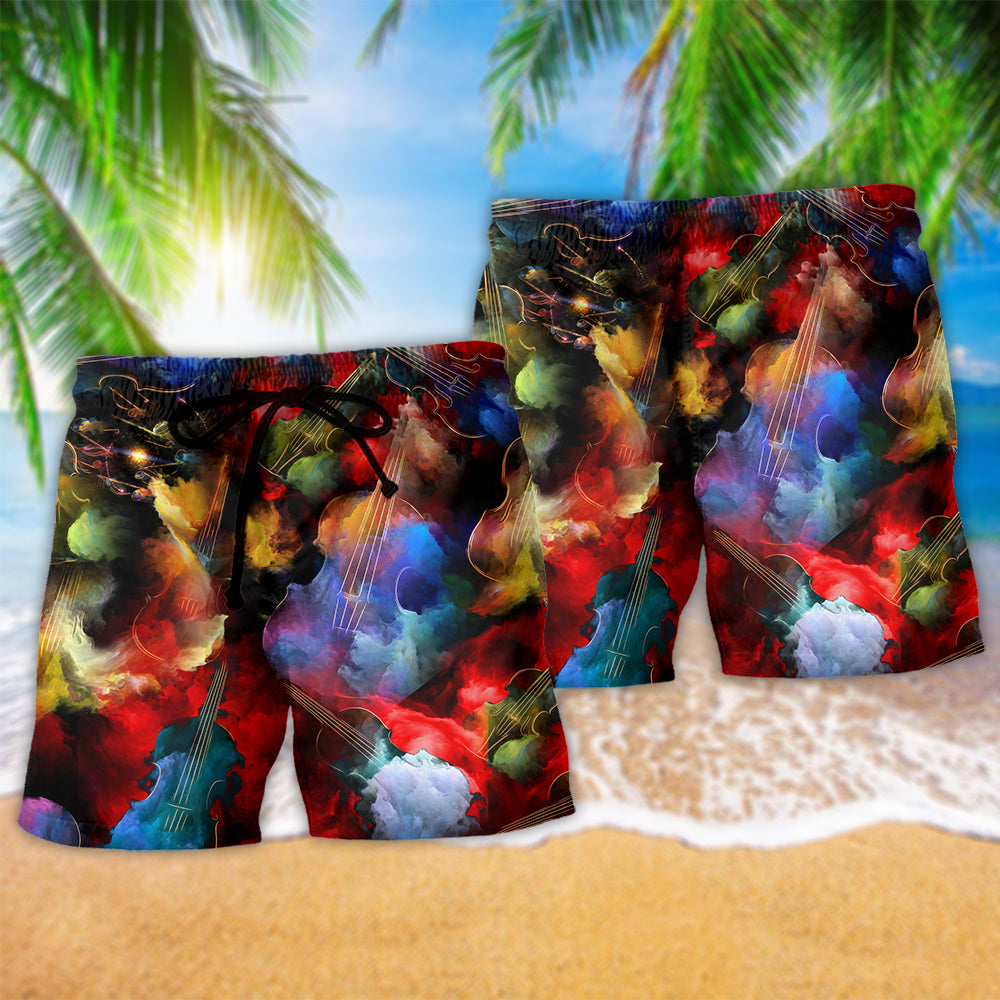 Violin Music Happiness Colorful Quote Art – Beach Short