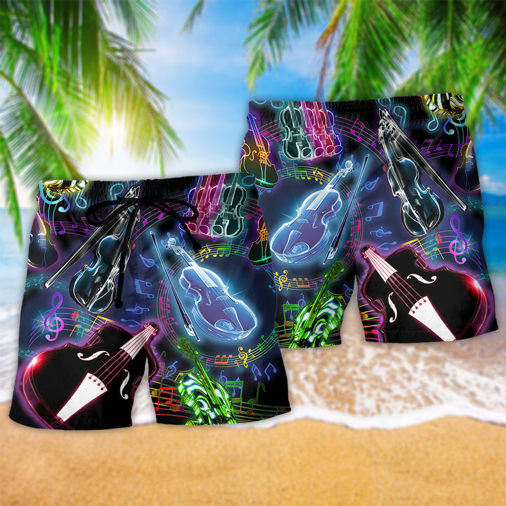 Neon Violin Music Art Style - Beach Short
